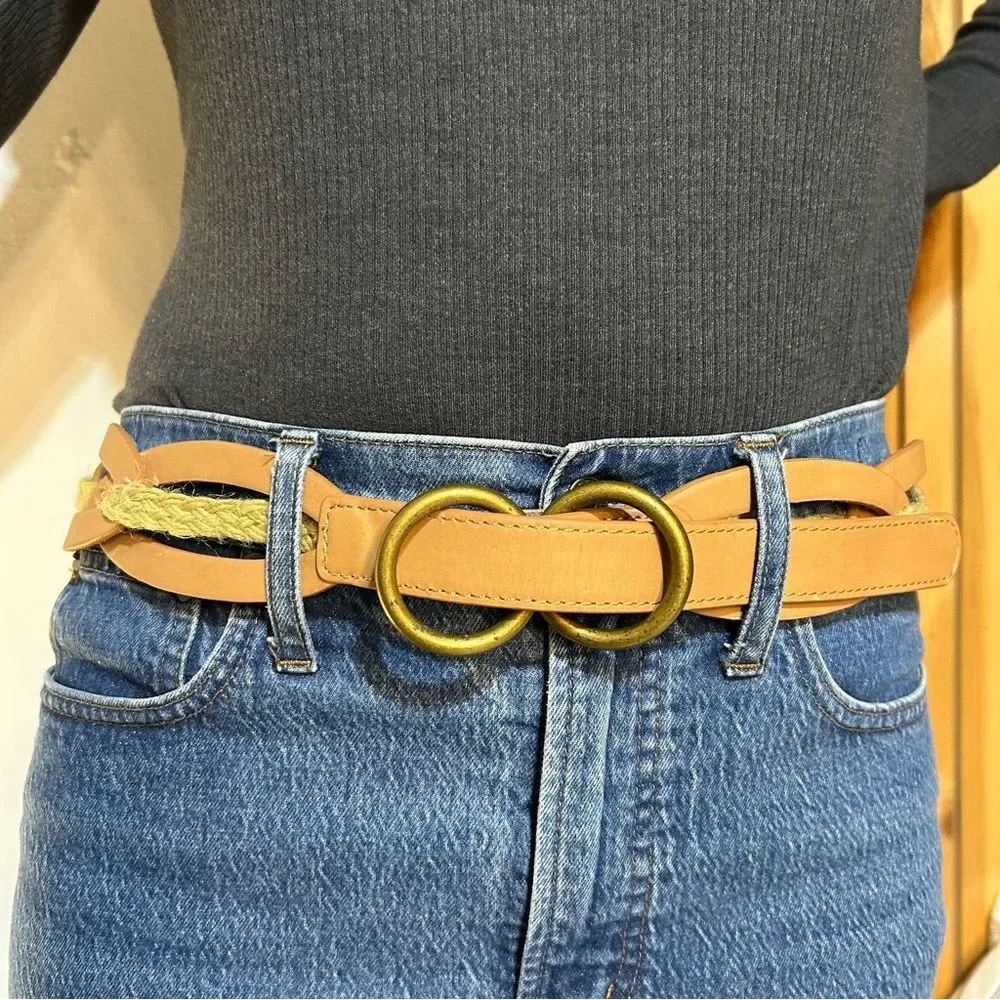 Nine West Vintage America Collection Leather Rope Braided Brown Belt Size Medium